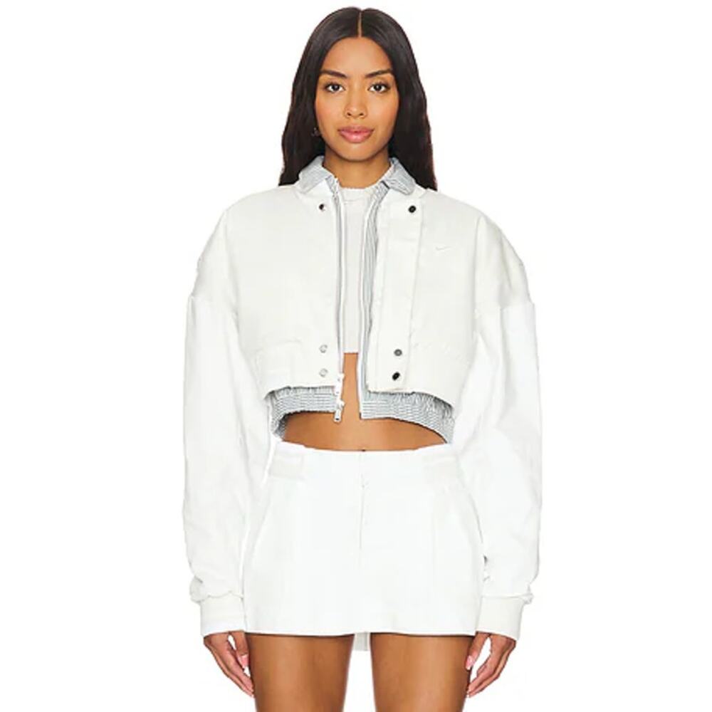 NEW Nike Destroyer White Gray Striped Oversized Canvas Cropped Jacket Size L